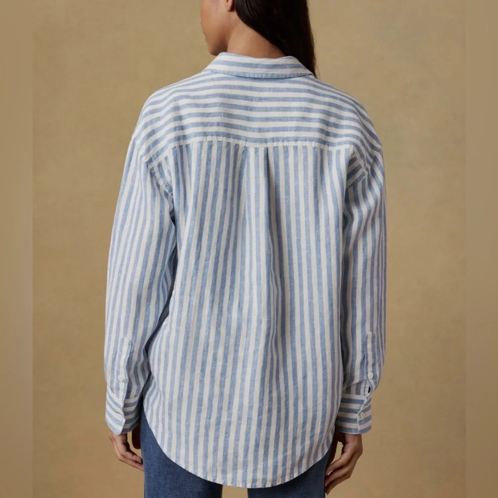 Faherty Laguna Linen blue white stripe M - Picture 2 of 12